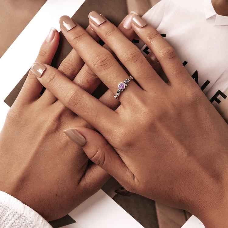 S925 Sterling Silver Retro Flower Heart Women Open Ring