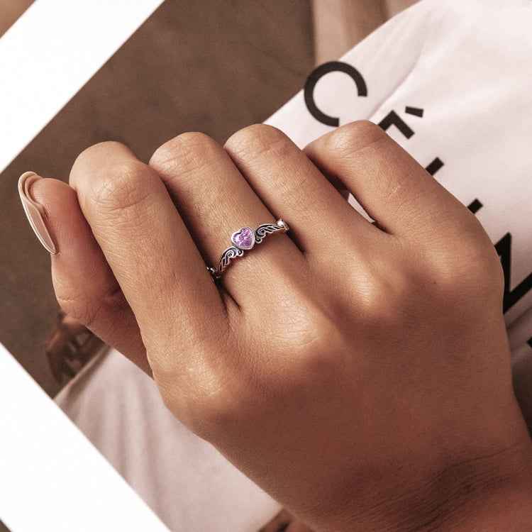 S925 Sterling Silver Retro Flower Heart Women Open Ring