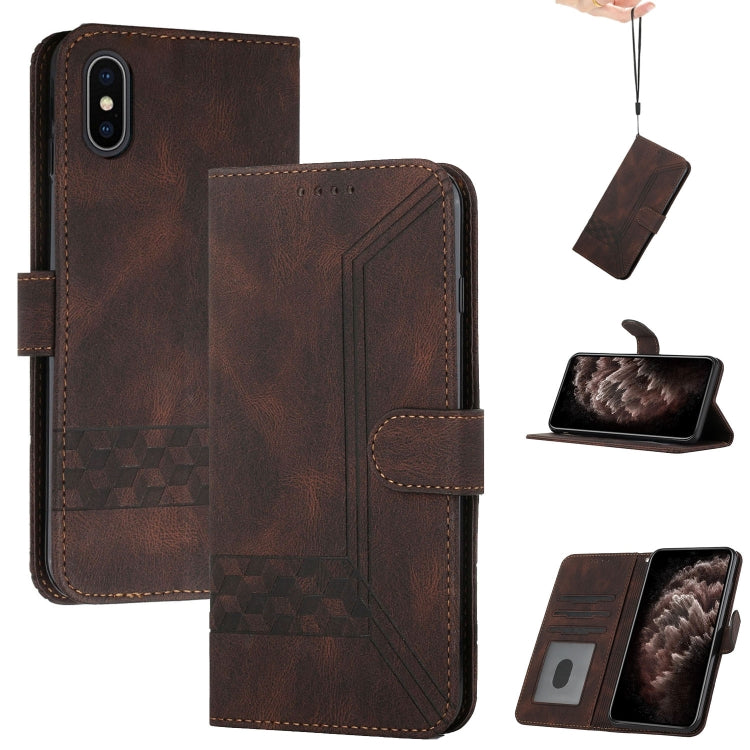 Cubic Skin Feel Flip Leather Phone Case, For iPhone 11 Pro Max, For iPhone X / XS, For iPhone XR, For iPhone XS Max, For iPhone SE 2022 / SE 2020 / 7 / 8, For iPhone 7 Plus / 8 Plus