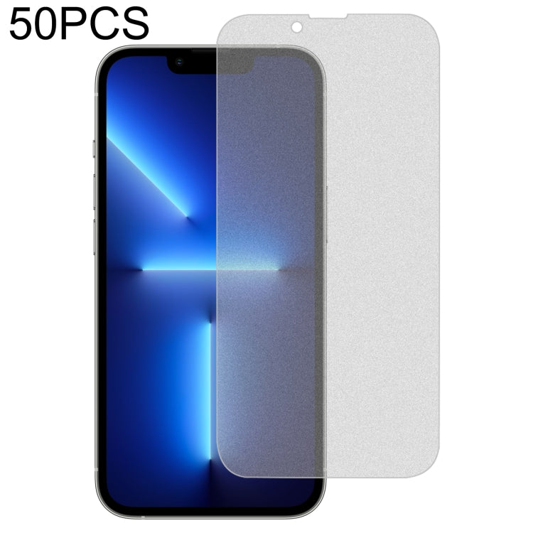 For iPhone 17e / 16e / 14 / 13 / 13 Pro 50pcs Transparent Frosted Full Screen Tempered Glass Film, For iPhone 13 mini (50pcs), For iPhone 16e / 13 / 13 Pro (50pcs), For iPhone 13 Pro Max (50pcs)