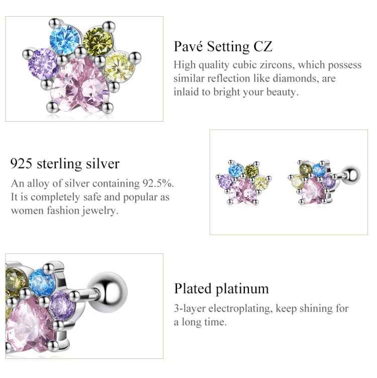 S925 Sterling Silver Color Zircon Cute Claw Ear Stud Women Earrings