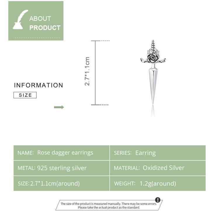 S925 Sterling Silver Rose Dagger Ear Stud Women Earrings