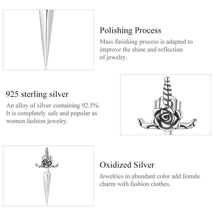 S925 Sterling Silver Rose Dagger Ear Stud Women Earrings