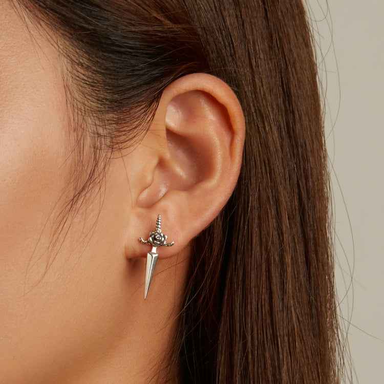 S925 Sterling Silver Rose Dagger Ear Stud Women Earrings
