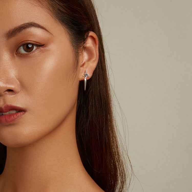 S925 Sterling Silver Rose Dagger Ear Stud Women Earrings