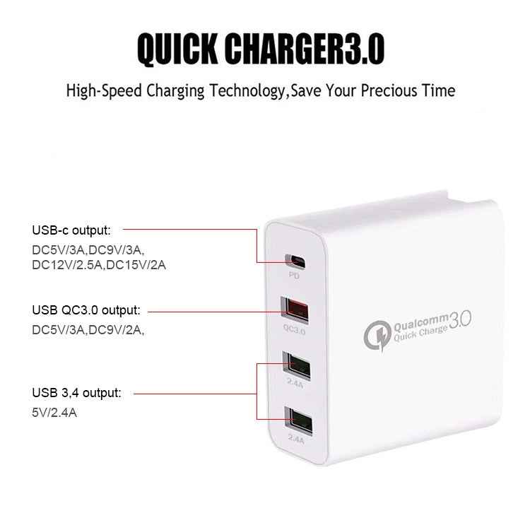 A3 PD 18W USB-C / Type-C + QC3.0 USB + Dual USB Interface Travel Charger