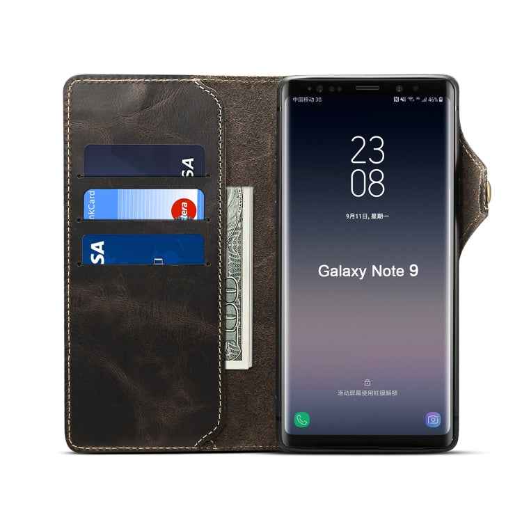 Denior Oil Wax Cowhide Magnetic Button Horizontal Flip Leather Case with Card Slots & Wallet