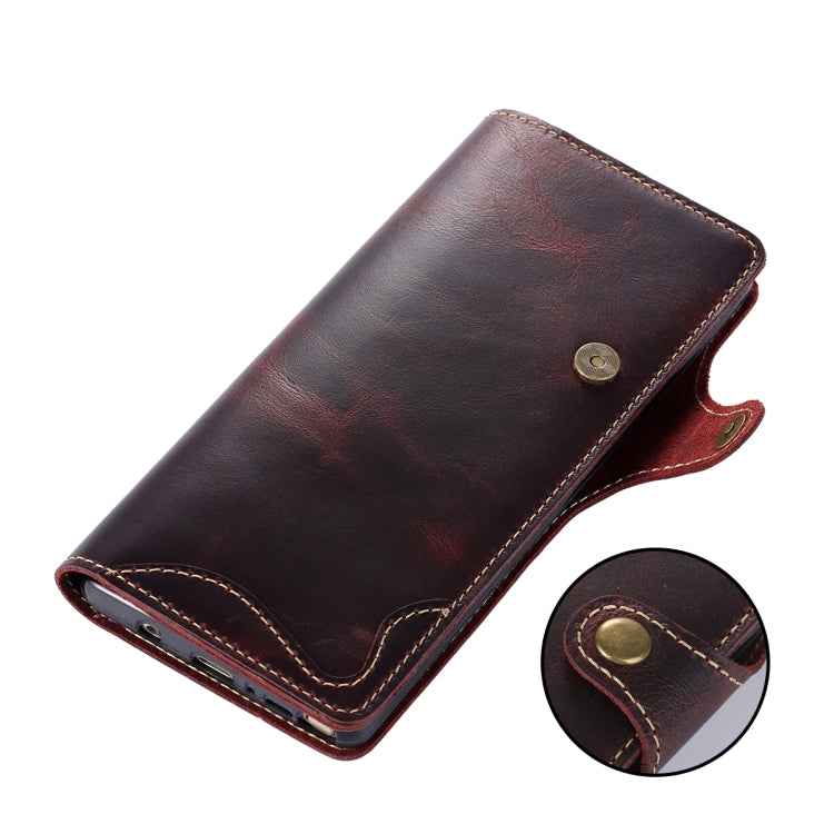 Denior Oil Wax Cowhide Magnetic Button Horizontal Flip Leather Case with Card Slots & Wallet