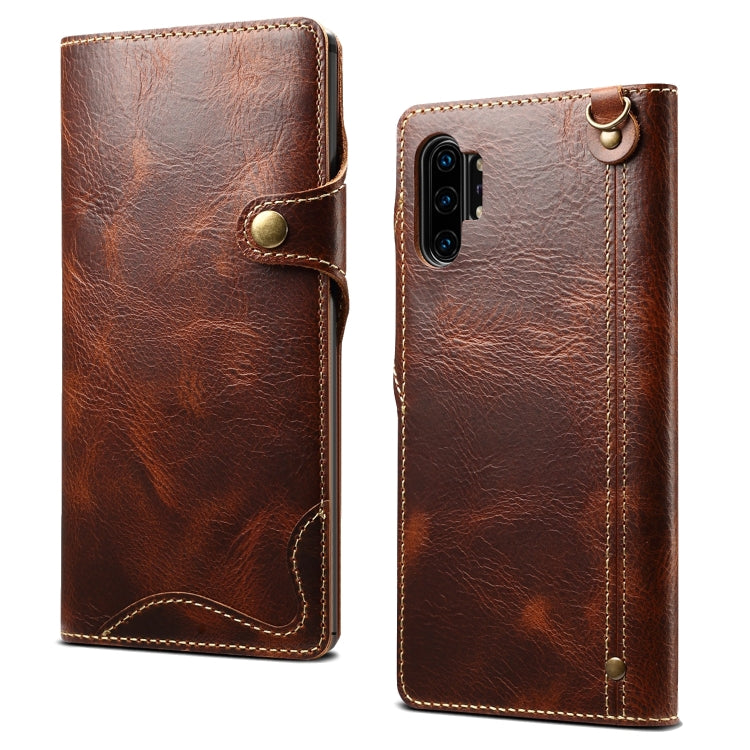 Denior Oil Wax Cowhide Magnetic Button Horizontal Flip Leather Case with Card Slots & Wallet