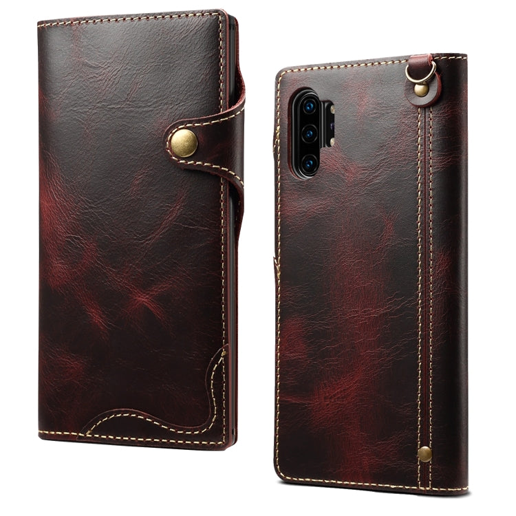 Denior Oil Wax Cowhide Magnetic Button Horizontal Flip Leather Case with Card Slots & Wallet