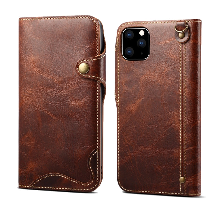 Denior Oil Wax Cowhide Magnetic Button Horizontal Flip Leather Case with Card Slots & Wallet