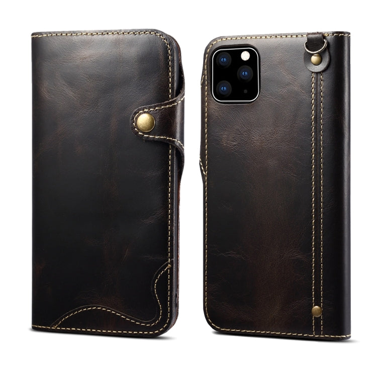 Denior Oil Wax Cowhide Magnetic Button Horizontal Flip Leather Case with Card Slots & Wallet