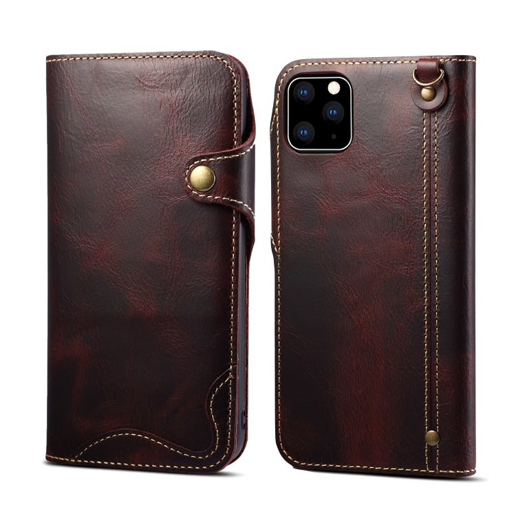 Denior Oil Wax Cowhide Magnetic Button Horizontal Flip Leather Case with Card Slots & Wallet