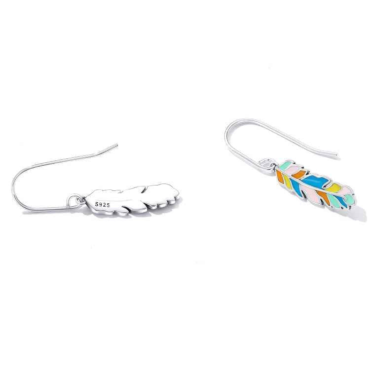 S925 Sterling Silver Colorful Feather Ear Hook Women Earrings