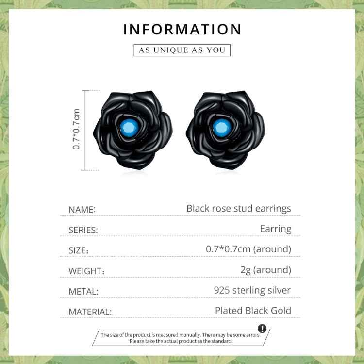 S925 Sterling Silver Black Rose Ear Stud Women Earrings