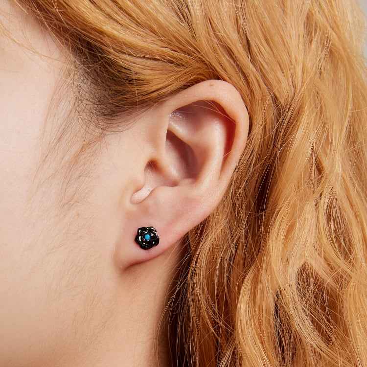 S925 Sterling Silver Black Rose Ear Stud Women Earrings