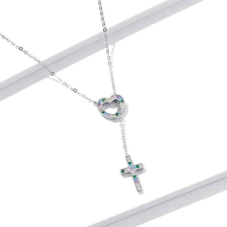 S925 Sterling Silver Heart Cross Women Nacklace Jewelry