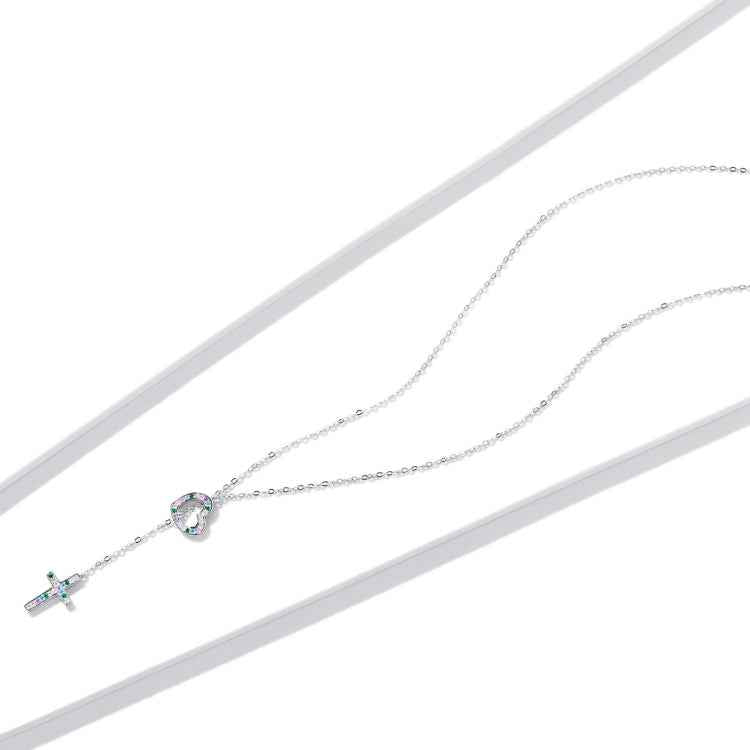 S925 Sterling Silver Heart Cross Women Nacklace Jewelry