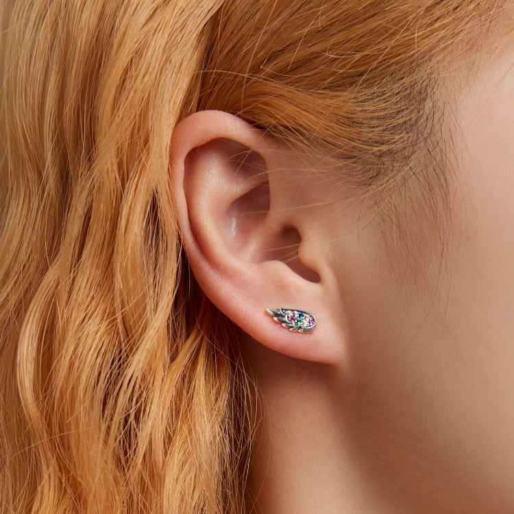 S925 Sterling Silver Colorful Zircon Wing Ear Stud Women Earrings