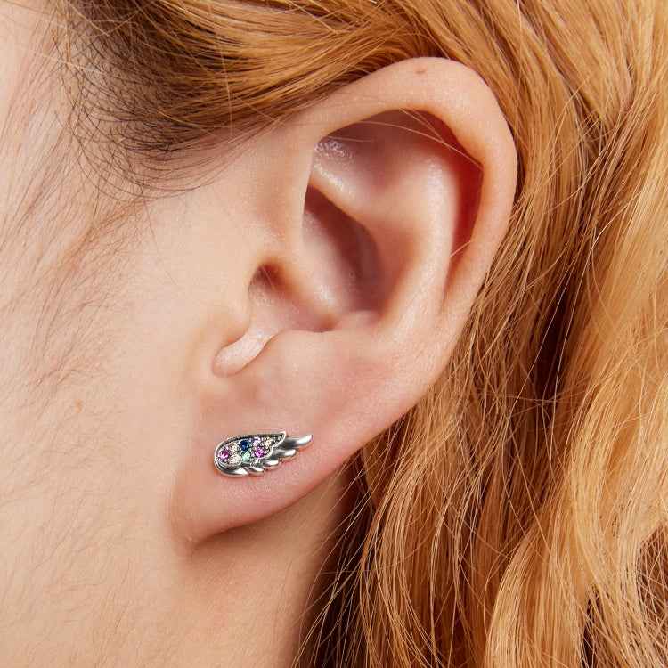 S925 Sterling Silver Colorful Zircon Wing Ear Stud Women Earrings