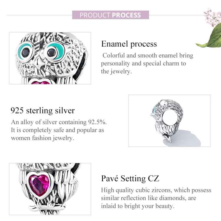 S925 Sterling Silver Cute Owl Beads DIY Bracelet Necklace Accessories