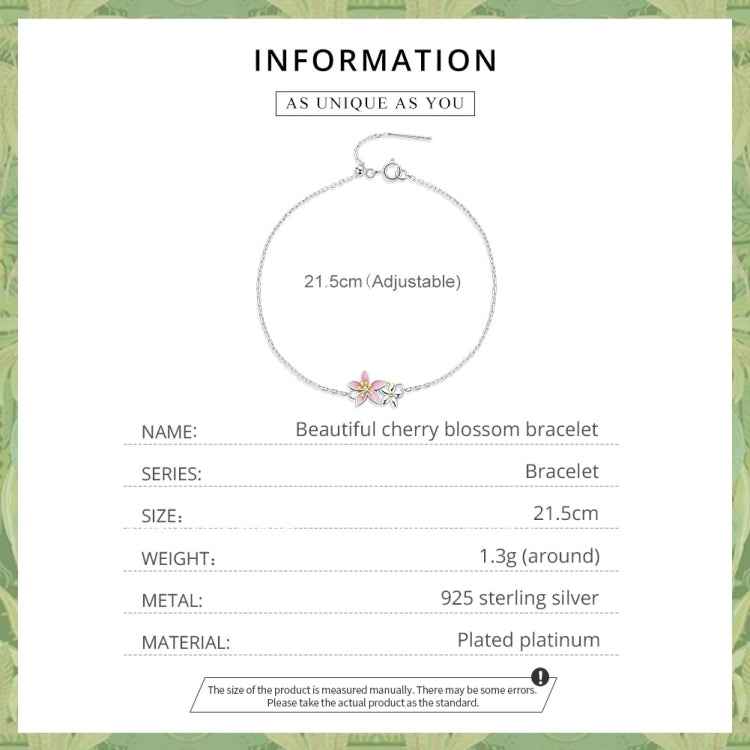 S925 Sterling Silver Cherry Blossom Bracelet Women Jewelry