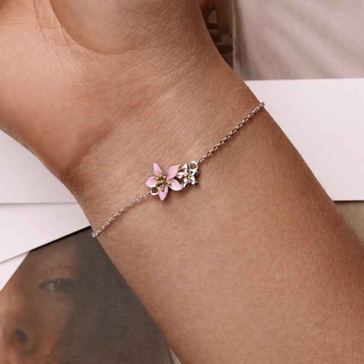 S925 Sterling Silver Cherry Blossom Bracelet Women Jewelry