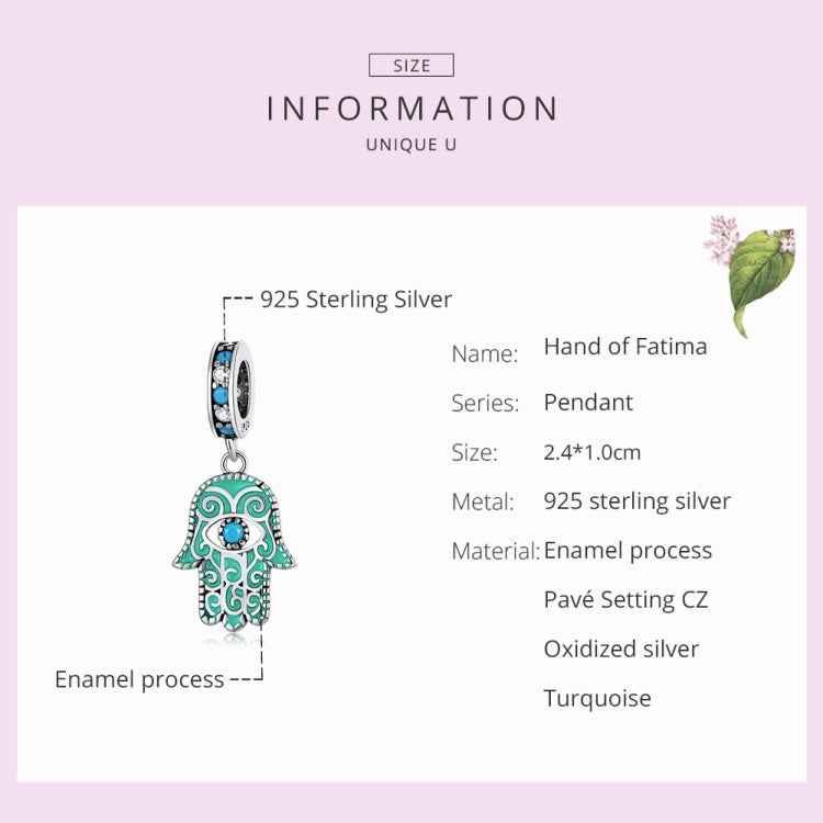 S925 Sterling Silver Silver Hand Of Fatima Pendant DIY Bracelet Necklace Accessories
