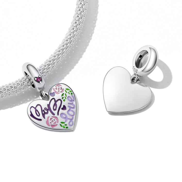 S925 Sterling Silver Silver Colorful Doodle Heart Pendant DIY Bracelet Necklace Accessories