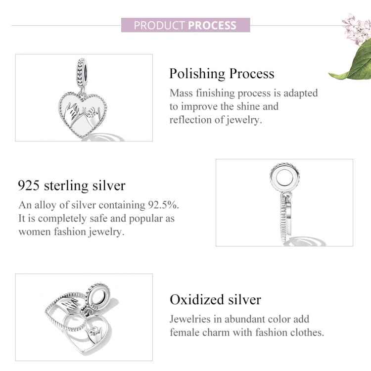 S925 Sterling Silver Silver Heart Hand In Hand Pendant DIY Bracelet Necklace Accessories