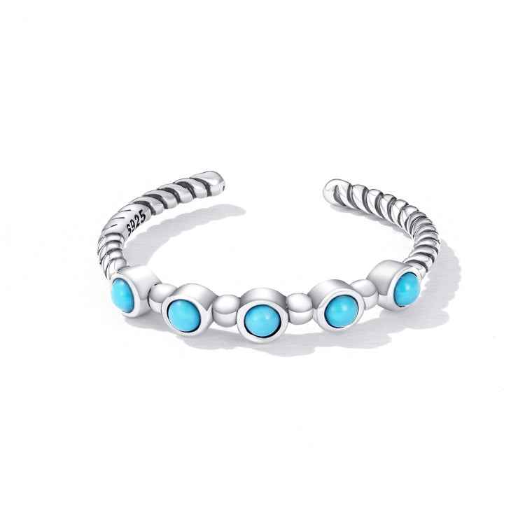 S925 Sterling Silver Turquoise Twist Women Open Ring