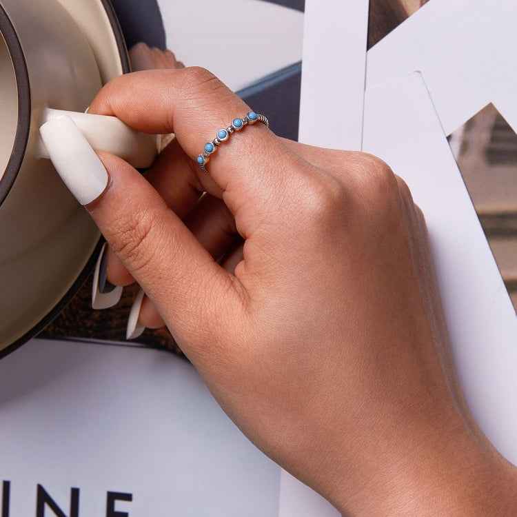 S925 Sterling Silver Turquoise Twist Women Open Ring