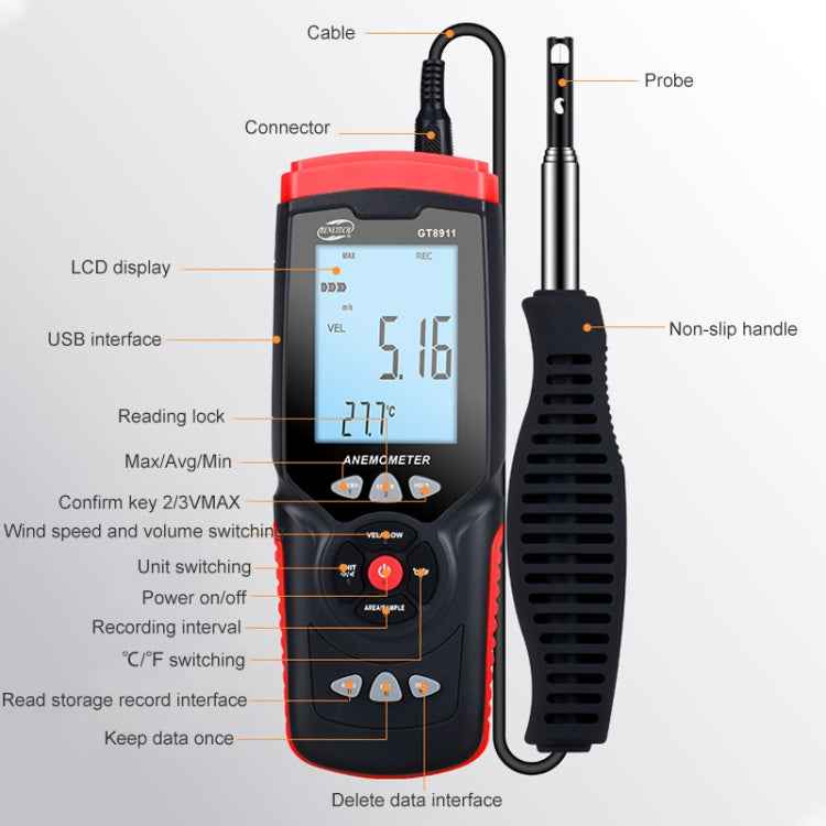 BENETECH GT8911 Handheld Digital LCD Hot Wire Anemometer