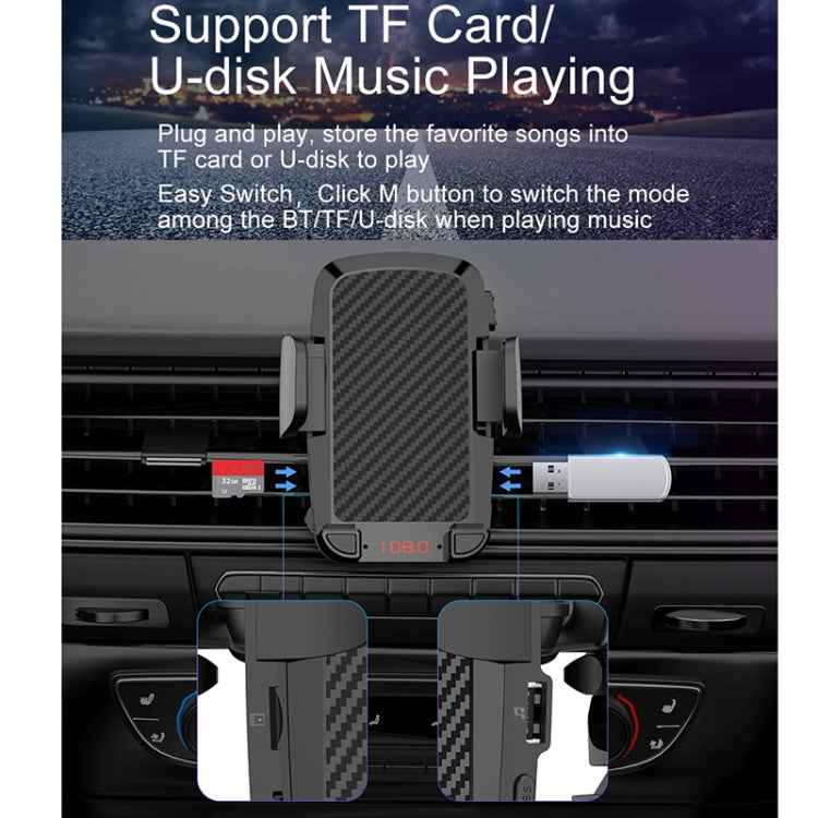 C1 Car Bluetooth 5.0 MP3 Player FM Transmitter Air Outlet Phone Holder