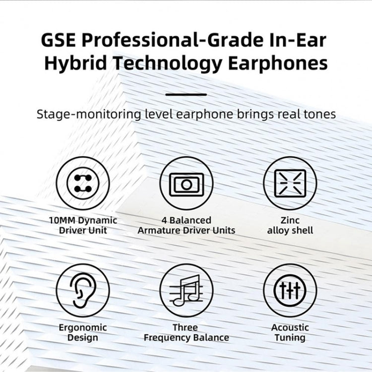 GK GSE Ten-Unit Coil Iron Subwoofer HIFI In-Ear Headphones, With Microphone, Without Microphone