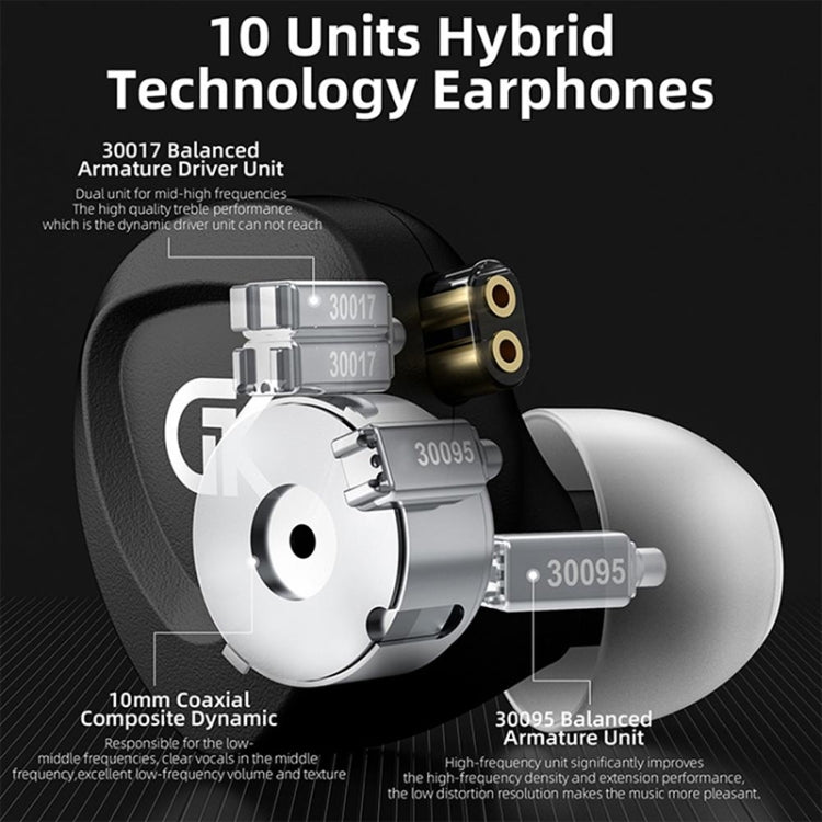 GK GSE Ten-Unit Coil Iron Subwoofer HIFI In-Ear Headphones, With Microphone, Without Microphone