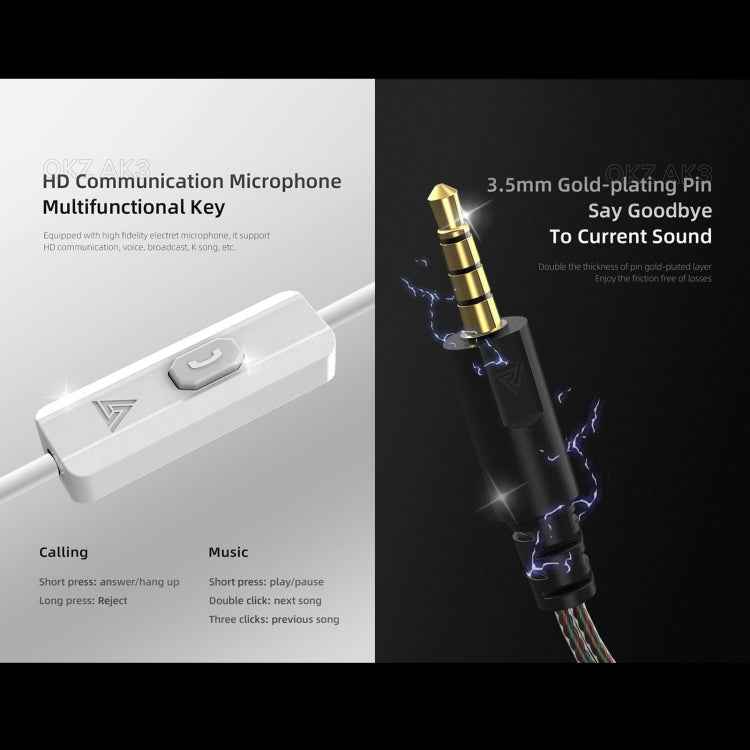 QKZ AK3 FiLe In-ear Subwoofer Wire-controlled Earphone with Mic