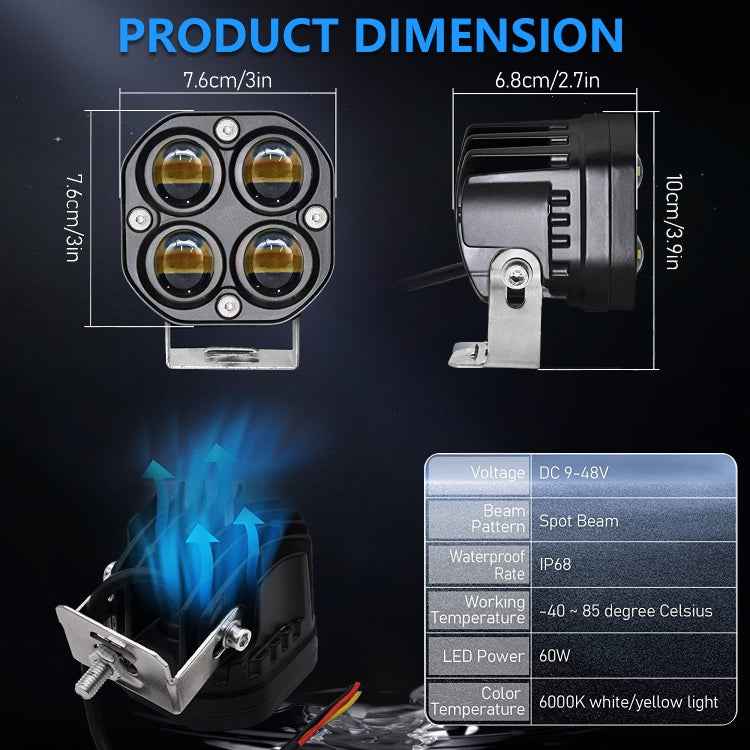Car 3 inch Continuous Two-color Spotlight 20W / 2000LM / DC9-30V