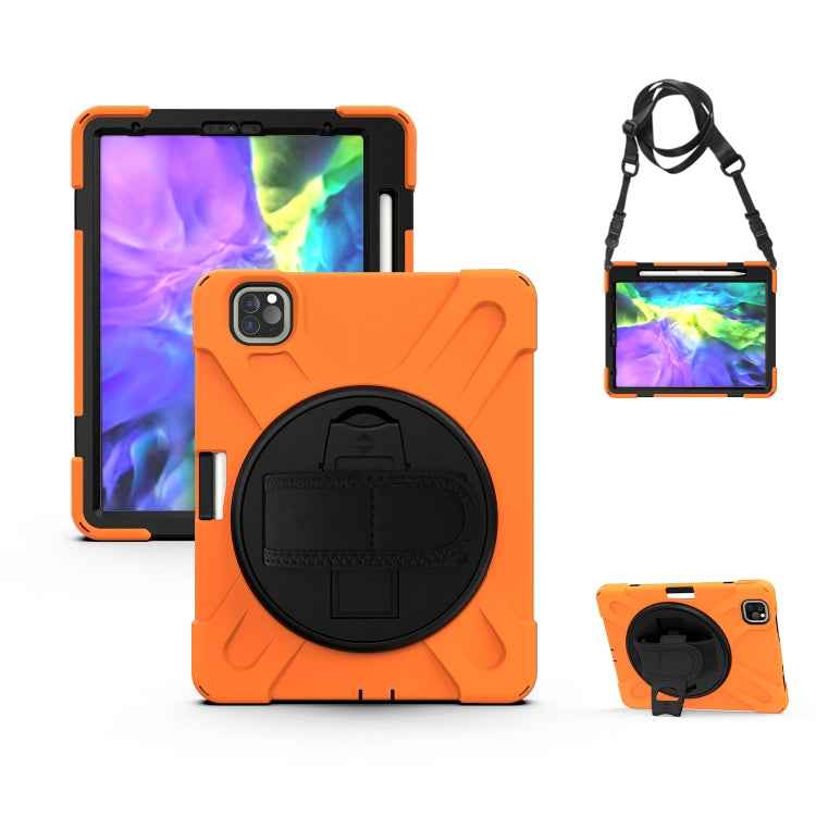 For iPad Pro 11 (2020) 360 Degree Rotation Silicone Protective Cover with Holder & Hand Strap & Long Strap & Pencil Slot