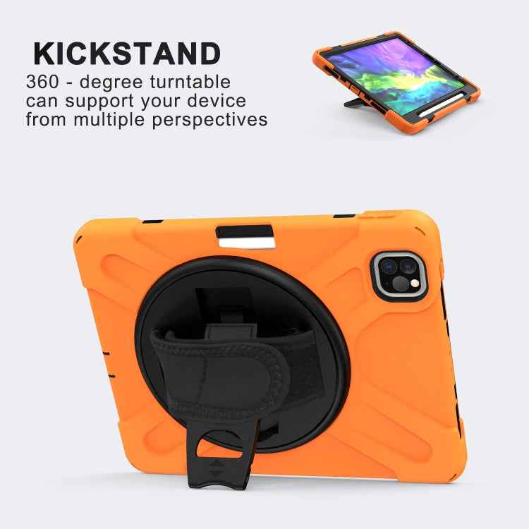 For iPad Pro 11 (2020) 360 Degree Rotation Silicone Protective Cover with Holder & Hand Strap & Long Strap & Pencil Slot