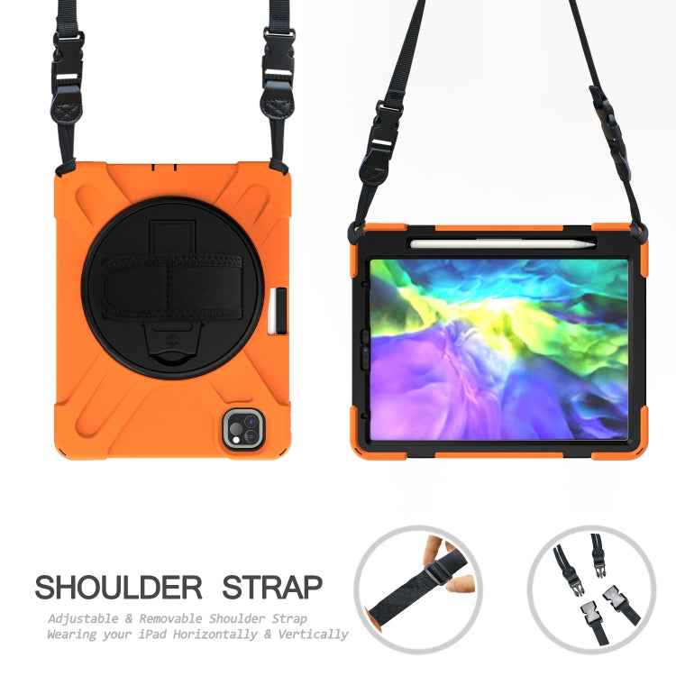 For iPad Pro 11 (2020) 360 Degree Rotation Silicone Protective Cover with Holder & Hand Strap & Long Strap & Pencil Slot