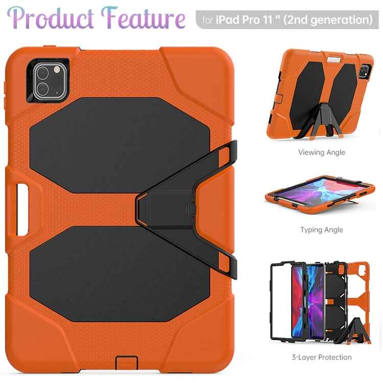 For iPad Pro 11 inch (2020) Shockproof Colorful Silicon + PC Protective Case with Holder & Shoulder Strap & Hand Strap & Pen Slot