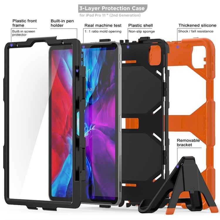 For iPad Pro 11 inch (2020) Shockproof Colorful Silicon + PC Protective Case with Holder & Shoulder Strap & Hand Strap & Pen Slot