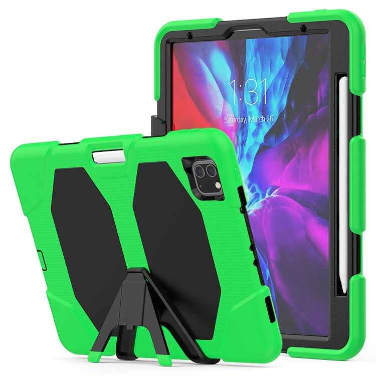 For iPad Pro 11 inch (2020) Shockproof Colorful Silicon + PC Protective Case with Holder & Shoulder Strap & Hand Strap & Pen Slot