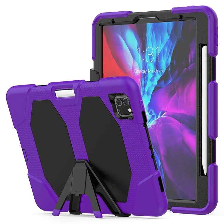 For iPad Pro 11 inch (2020) Shockproof Colorful Silicon + PC Protective Case with Holder & Shoulder Strap & Hand Strap & Pen Slot