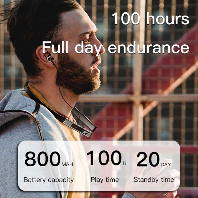 k18 Wireless Bluetooth Neck-mounted Magnetic Noise Cancelling Earphone with Digital Display Function