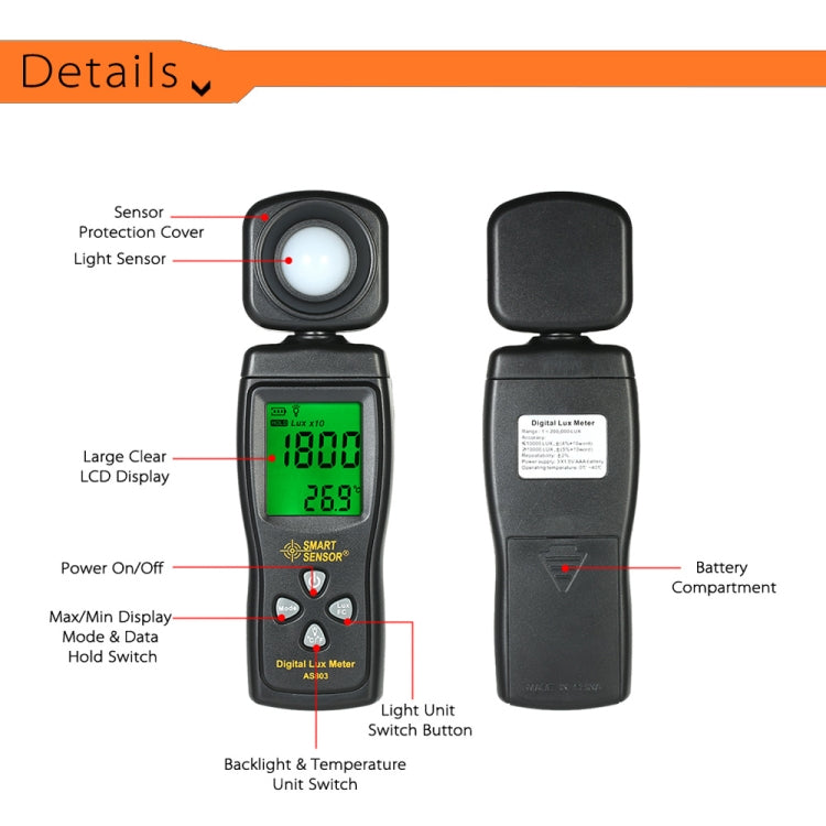 SmartSensor AS803 Handheld Digital Lux Meter