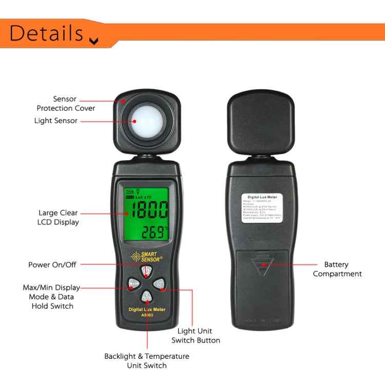 SmartSensor AS803 Handheld Digital Lux Meter