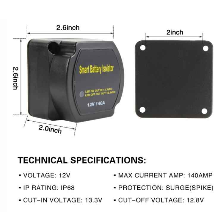 12V 140A Car Yacht RV Smart Dual Battery Isolation Controller with Relay
