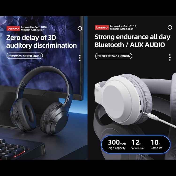 Lenovo TH10 Wireless Bluetooth Gaming Bass Music Sports Noise-cancelling Headphone